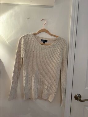 Karen Scott Cream Cable-Knit Crewneck Sweater